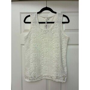 NY Collection Women's Medium White Floral Lace Sleeveless Top NWT